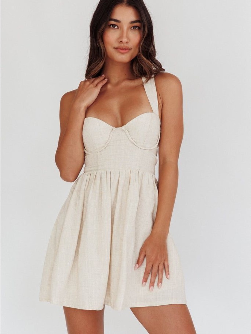 Selfie Leslie Cream Mini Sundress with Sweetheart Bodice